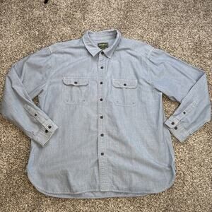 Men’s Eddie Bauer Blue Denim Button Up Long Sleeve Shirt Size Tall XL 100% Linen
